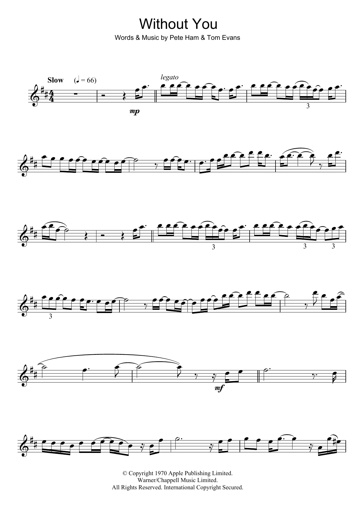 Badfinger Without You sheet music notes and chords. Download Printable PDF.