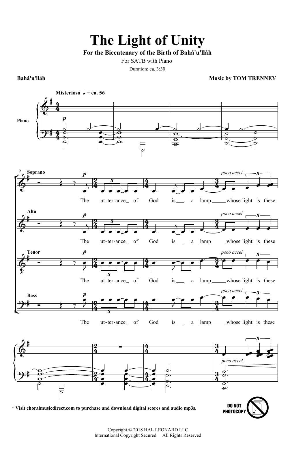 Learn to play Baha''u''llah & Tom Trenney The Light Of Unity sheet music for SATB Choir in minutes. Price: 3.9900$ Baha''u''llah & Tom Trenney The Light Of Unity sheet music notes and chords arranged for SATB Choir