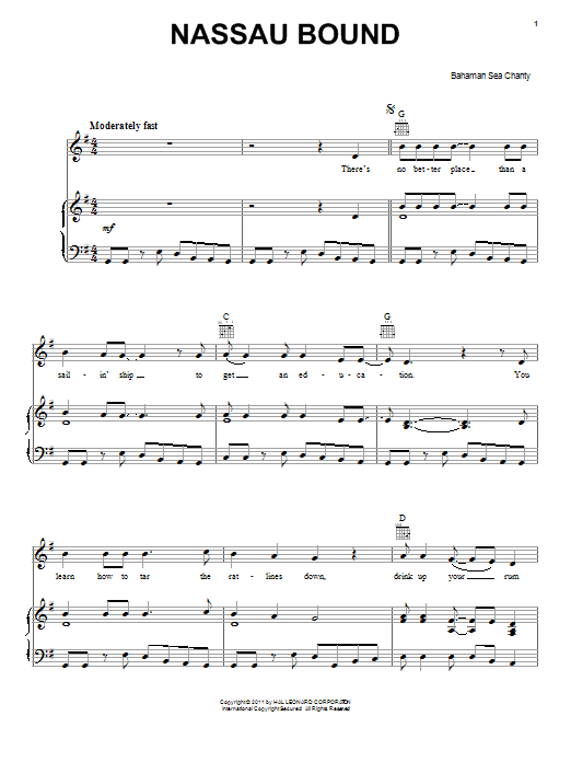 Bahaman Sea Chanty Nassau Bound sheet music notes and chords. Download Printable PDF.