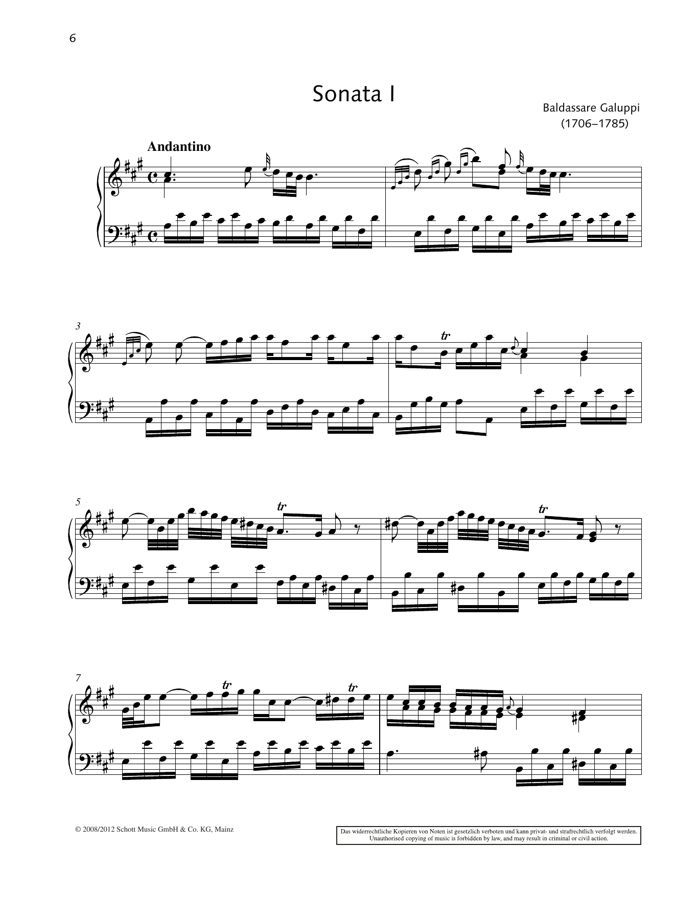 Learn to play Baldassare Galuppi Sonata I A major sheet music for Piano Solo in minutes. Price: 6.9900$ Baldassare Galuppi Sonata I A major sheet music notes and chords arranged for Piano Solo