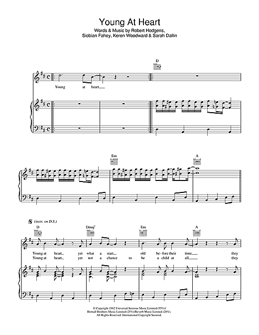 Bananarama Young At Heart sheet music notes and chords. Download Printable PDF.