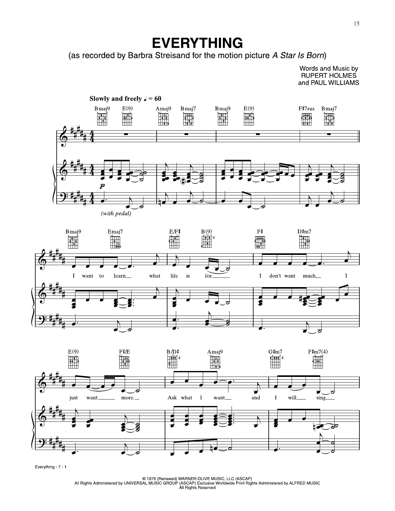 Barbra Streisand Everything (from A Star Is Born) sheet music notes and chords. Download Printable PDF.