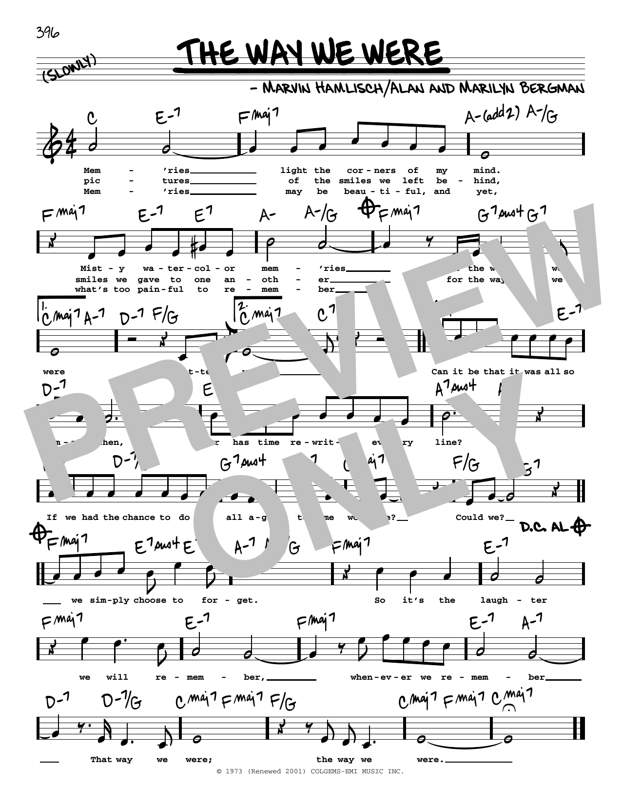 Barbra Streisand The Way We Were (High Voice) sheet music notes and chords. Download Printable PDF.