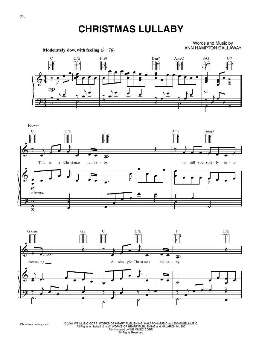Barbra Streisand "Christmas Lullaby" Sheet Music PDF Notes, Chords