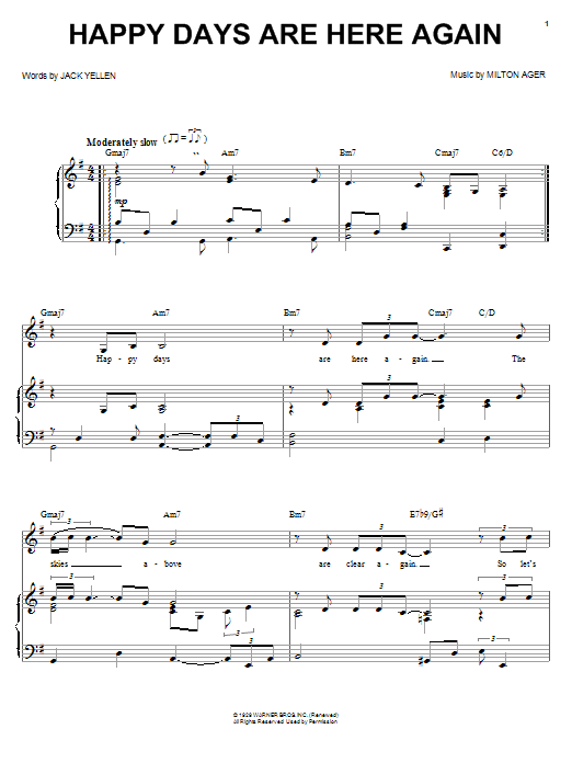 Barbra Streisand Happy Days Are Here Again Sheet Music Pdf Notes Chords Jazz Score Piano Vocal Guitar Right Hand Melody Download Printable Sku 91181