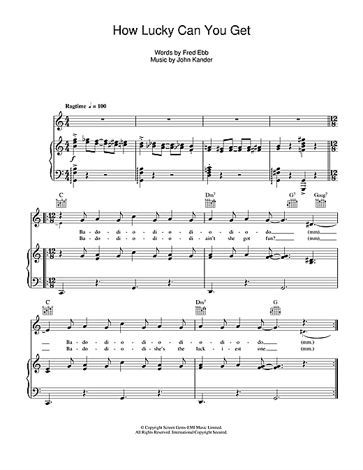 Learn to play Barbra Streisand How Lucky Can You Get? sheet music for Piano, Vocal & Guitar (Right-Hand Melody) in minutes. Barbra Streisand How Lucky Can You Get? sheet music notes and chords. Download Printable PDF.