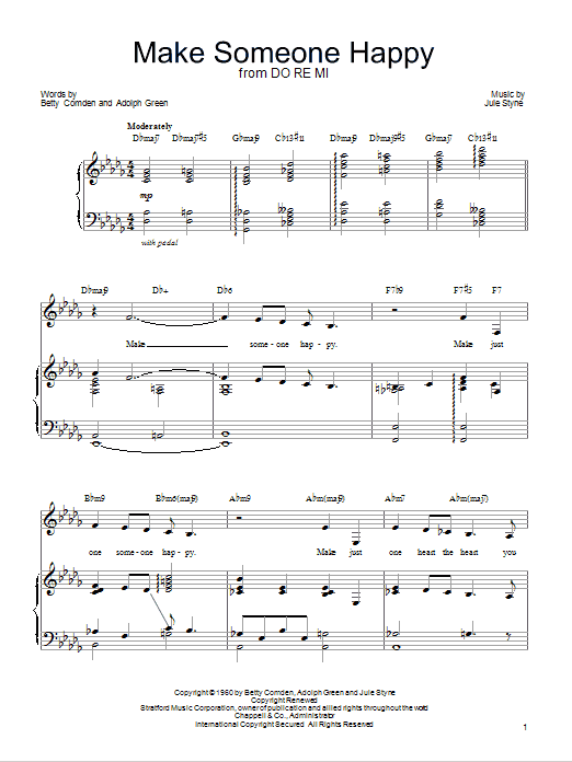 Learn to play Barbra Streisand Make Someone Happy sheet music for Piano, Vocal & Guitar Chords (Right-Hand Melody) in minutes. Price: 6.9900$ Barbra Streisand Make Someone Happy sheet music notes and chords arranged for Piano, Vocal & Guitar Chords (Right-Hand Melody)