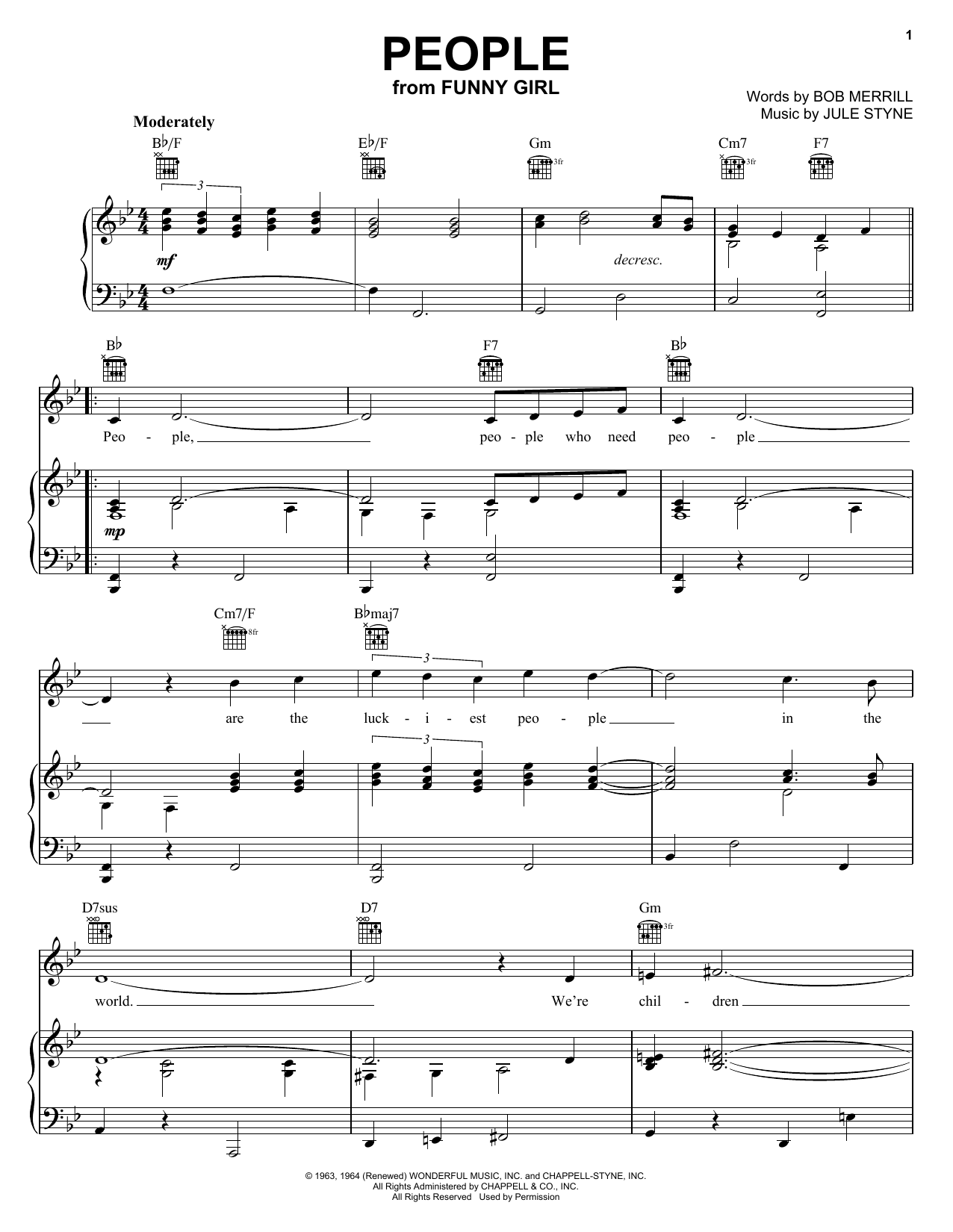 Barbra Streisand People (from Funny Girl) sheet music notes and chords. Download Printable PDF.