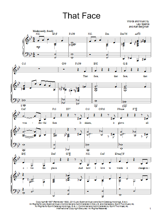 Barbra Streisand That Face sheet music notes and chords. Download Printable PDF.