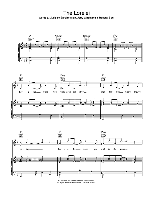 Learn to play Barclay Allen The Lorelei sheet music for Piano, Vocal & Guitar (Right-Hand Melody) in minutes. Barclay Allen The Lorelei sheet music notes and chords. Download Printable PDF.