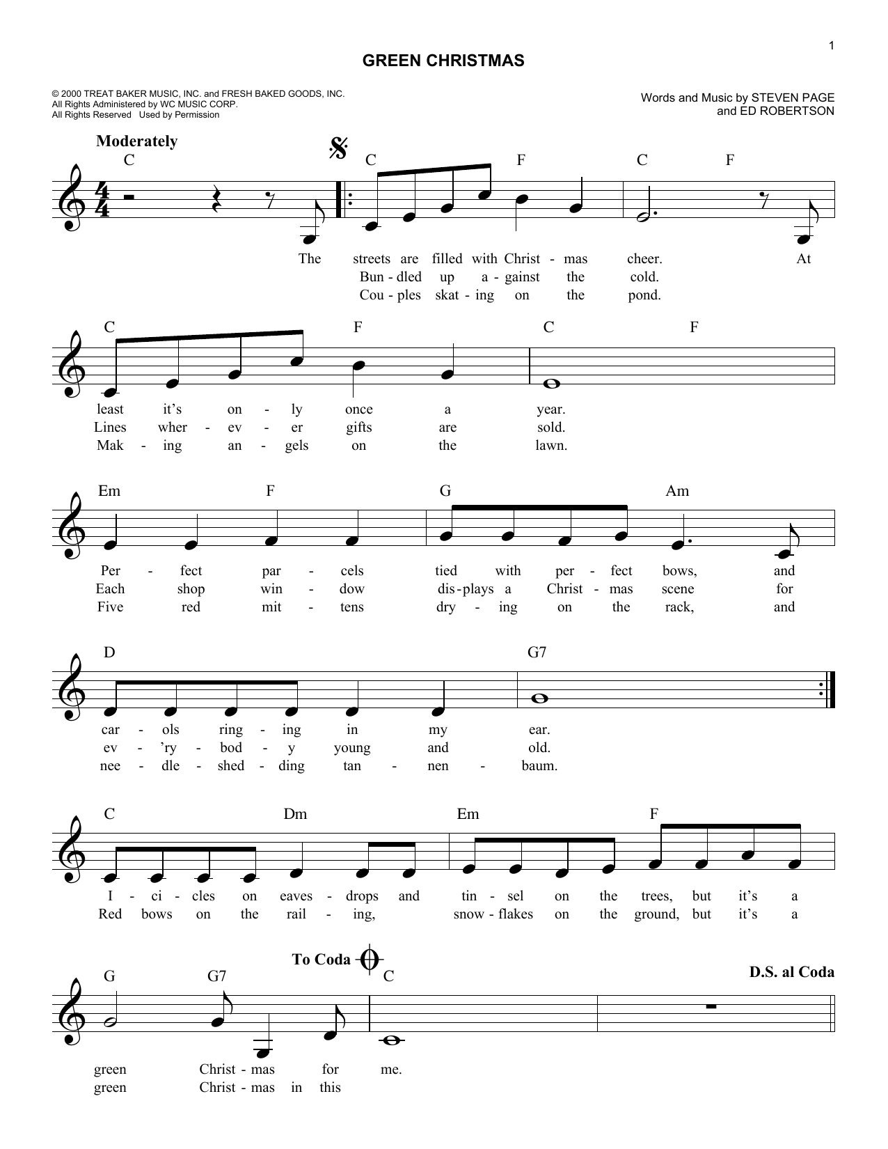 Barenaked Ladies Green Christmas sheet music notes and chords arranged for Easy Lead Sheet / Fake Book