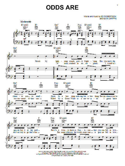 Learn to play Barenaked Ladies Odds Are sheet music for Piano, Vocal & Guitar (Right-Hand Melody) in minutes. Barenaked Ladies Odds Are sheet music notes and chords. Download Printable PDF.