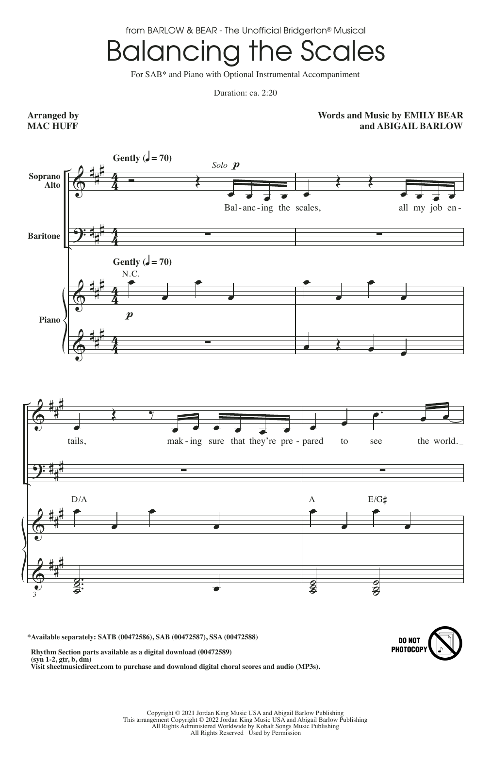 Learn to play Barlow & Bear Balancing The Scales (from The Unofficial Bridgerton Musical) (arr. Mac Huff) sheet music for SAB Choir in minutes. Price: 3.9900$ Barlow & Bear Balancing The Scales (from The Unofficial Bridgerton Musical) (arr. Mac Huff) sheet music notes and chords arranged for SAB Choir