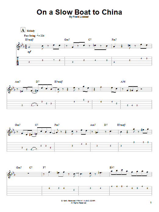 Barney Kessel On A Slow Boat To China Sheet Music Pdf Notes Chords Jazz Score Guitar Tab Single Guitar Download Printable Sku