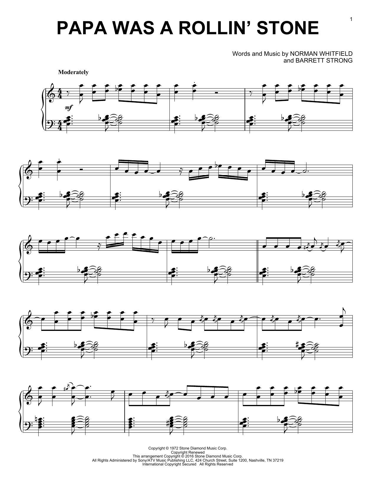 Learn to play Barrett Strong Papa Was A Rollin' Stone sheet music for Piano Solo in minutes. Barrett Strong Papa Was A Rollin' Stone sheet music notes and chords