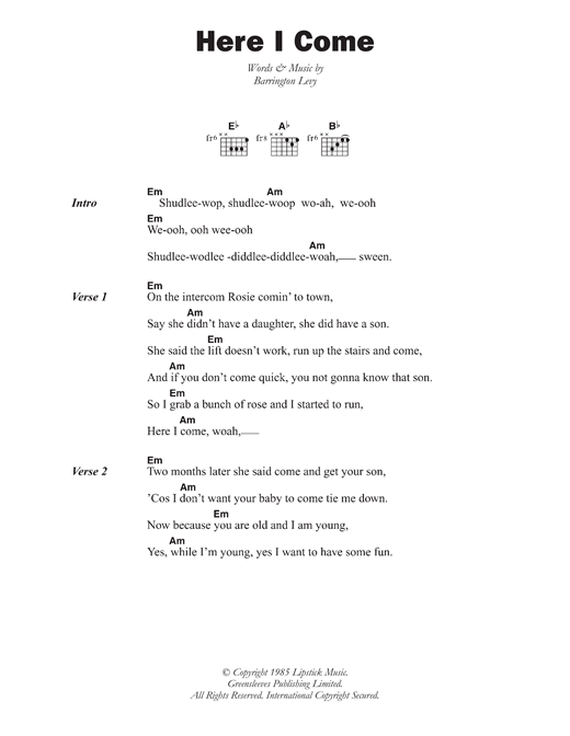 modnes Temmelig elegant Barrington Levy "Here I Come" Sheet Music PDF Notes, Chords | Reggae Score  Guitar Chords/Lyrics Download Printable. SKU: 118422