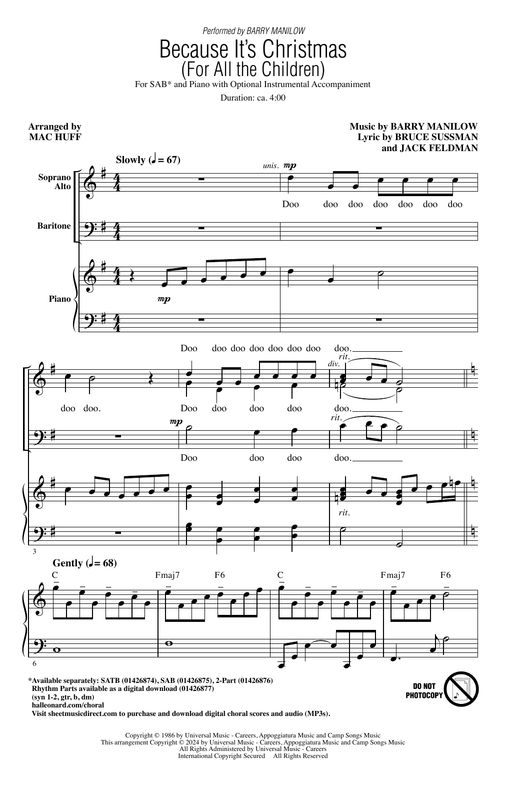 Barry manilow because it s christmas for all the children arr mac