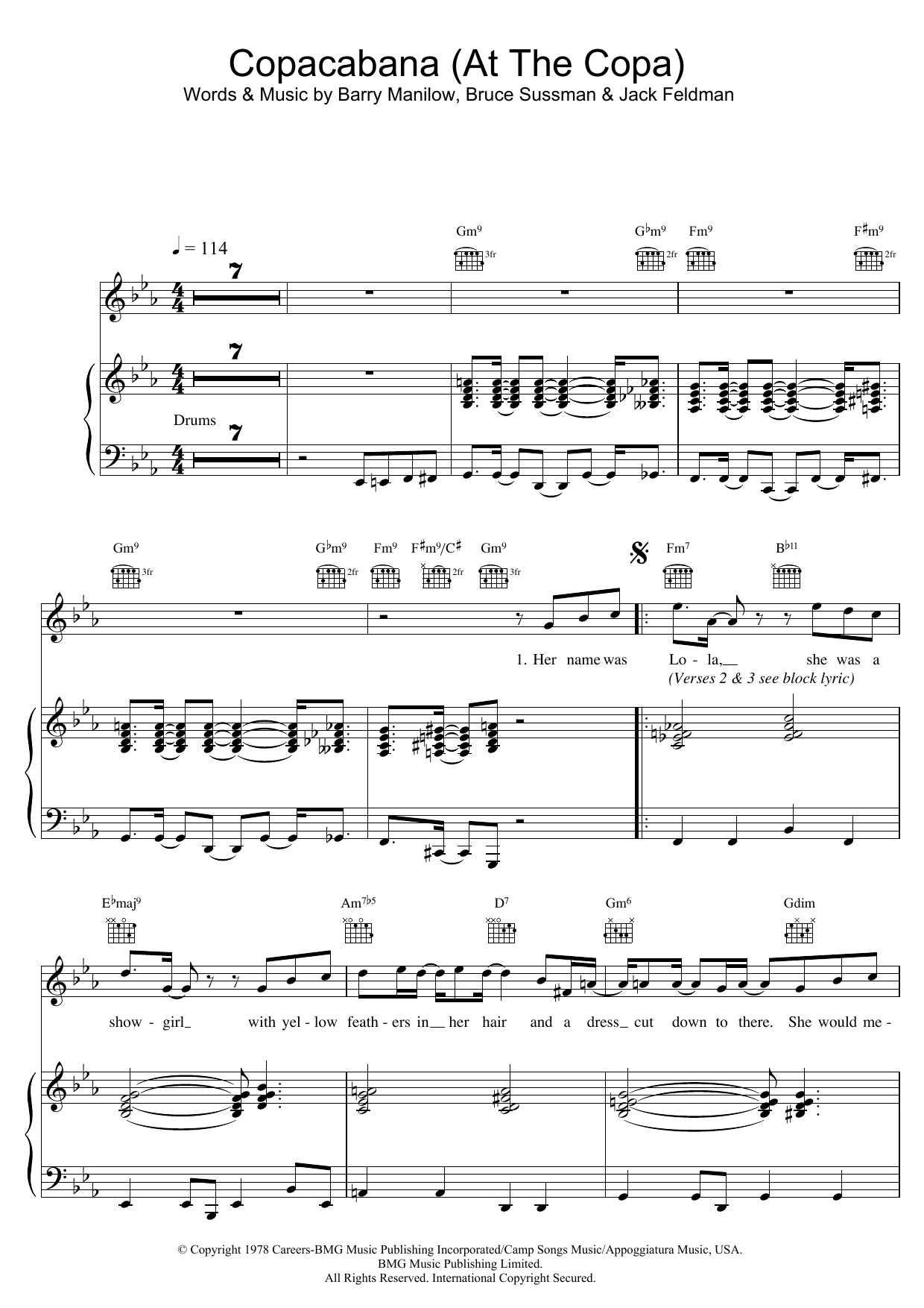 Barry Manilow Copacabana (At The Copa) sheet music notes and chords. Download Printable PDF.