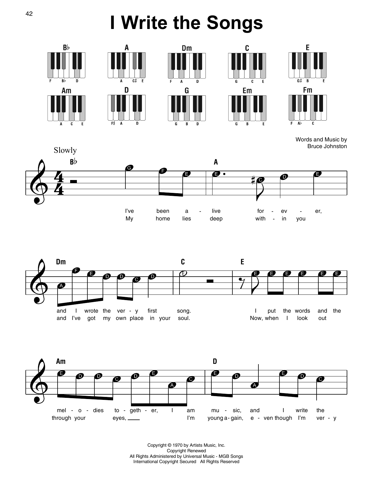 Barry Manilow I Write The Songs sheet music notes and chords. Download Printable PDF.