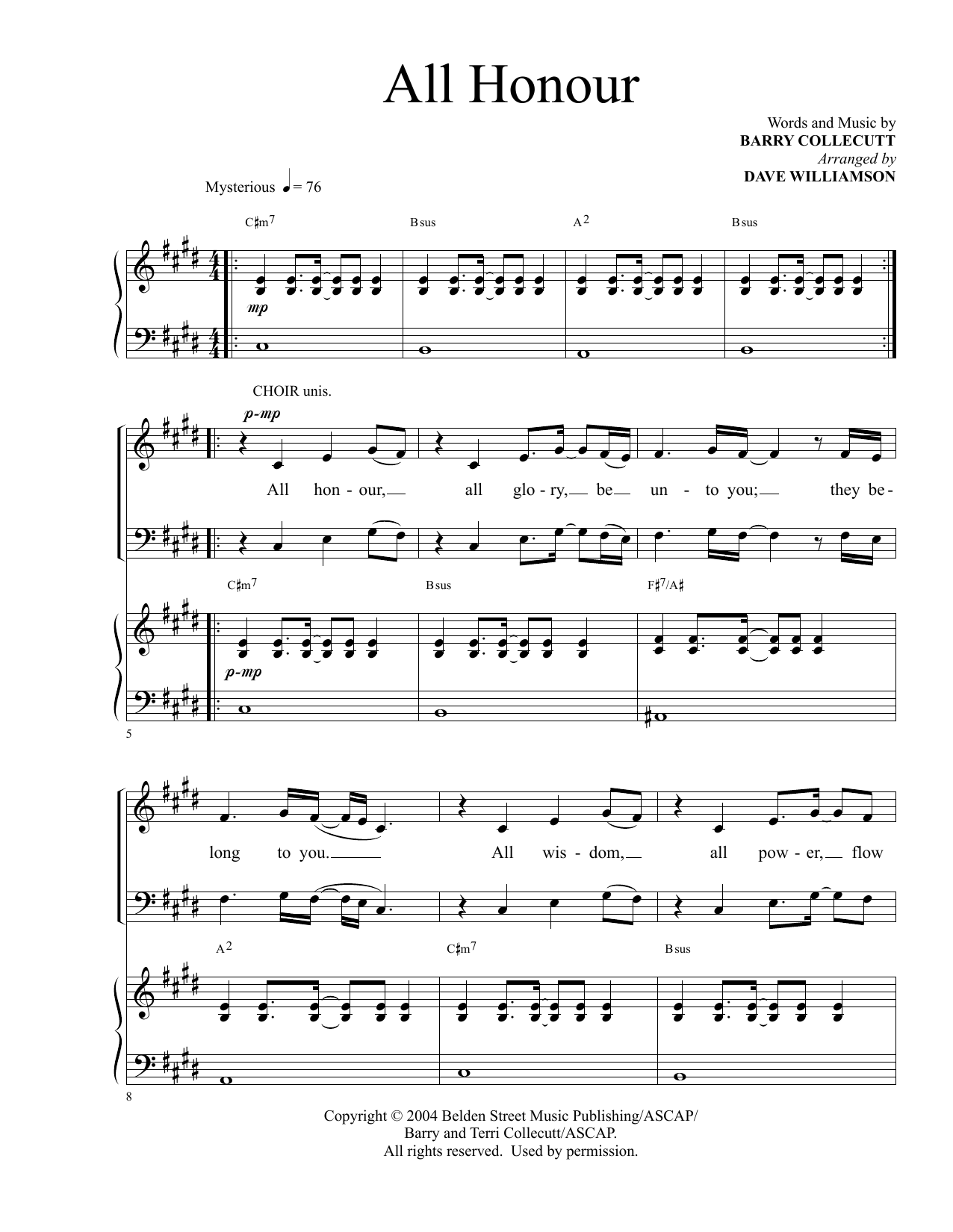 Barry & Terri Collecutt All Honour (arr. Dave Williamson) sheet music notes and chords arranged for SATB Choir