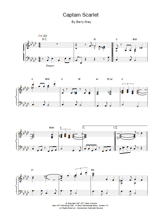 Learn to play Barry Gray Captain Scarlet sheet music for Piano Solo in minutes. Barry Gray Captain Scarlet sheet music notes and chords. Download Printable PDF.