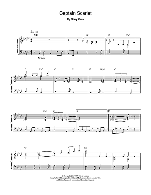 Barry Gray Captain Scarlet sheet music notes and chords. Download Printable PDF.