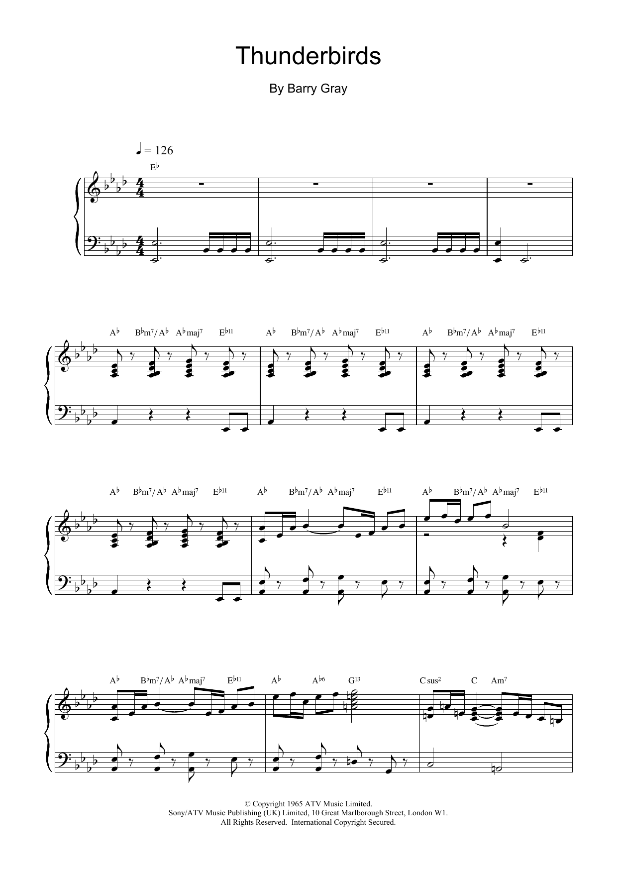 Barry Gray Thunderbirds sheet music notes and chords. Download Printable PDF.