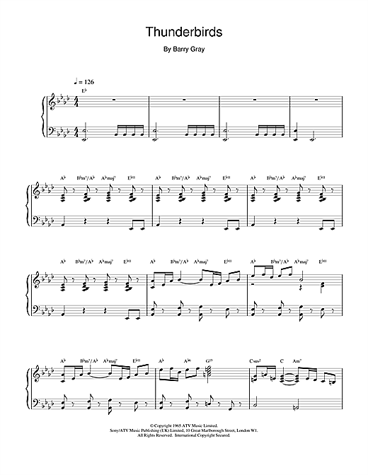Preview Barry Gray Thunderbirds Film and TV sheet music, notes and chords for Piano Solo, SKU: 15551 sheet music, piano notes, chords, guitar tabs, score, transpose, transcribe, how to play, guide, download, learn, tutorial, progression, song, artist, awards, billboard, mtv, vh1, tour, single, album, release