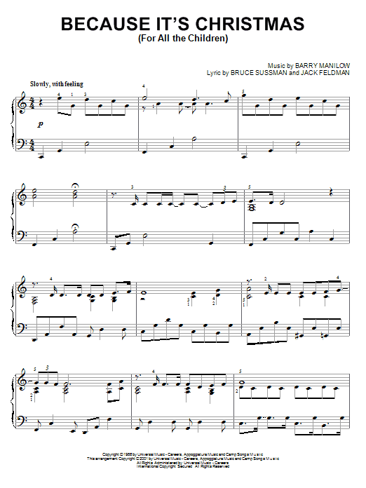 Learn to play Barry Manilow Because It's Christmas (For All The Children) sheet music for Bells Solo in minutes. Price: 6.9900$ Barry Manilow Because It's Christmas (For All The Children) sheet music notes and chords arranged for Bells Solo