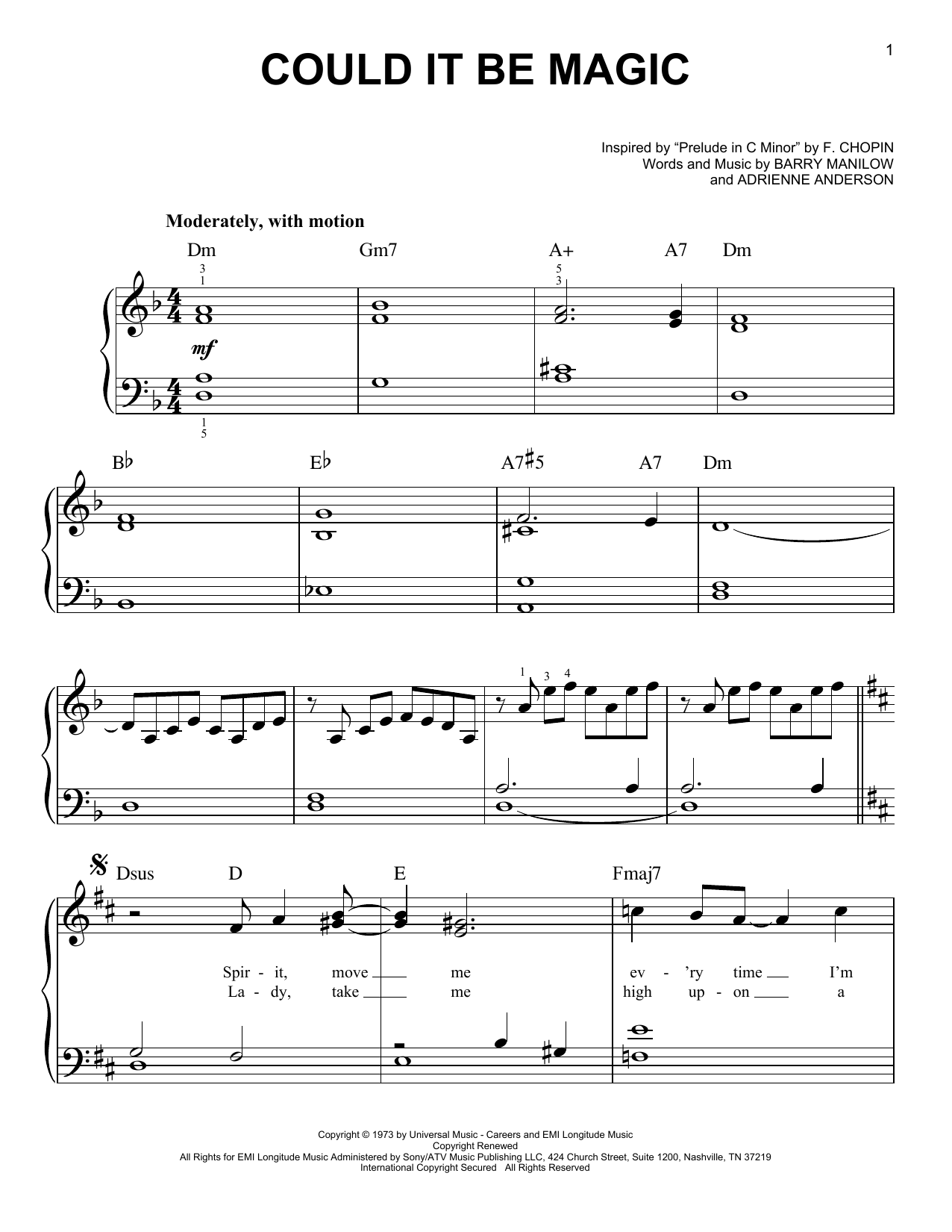 Barry Manilow Could It Be Magic sheet music notes and chords. Download Printable PDF.