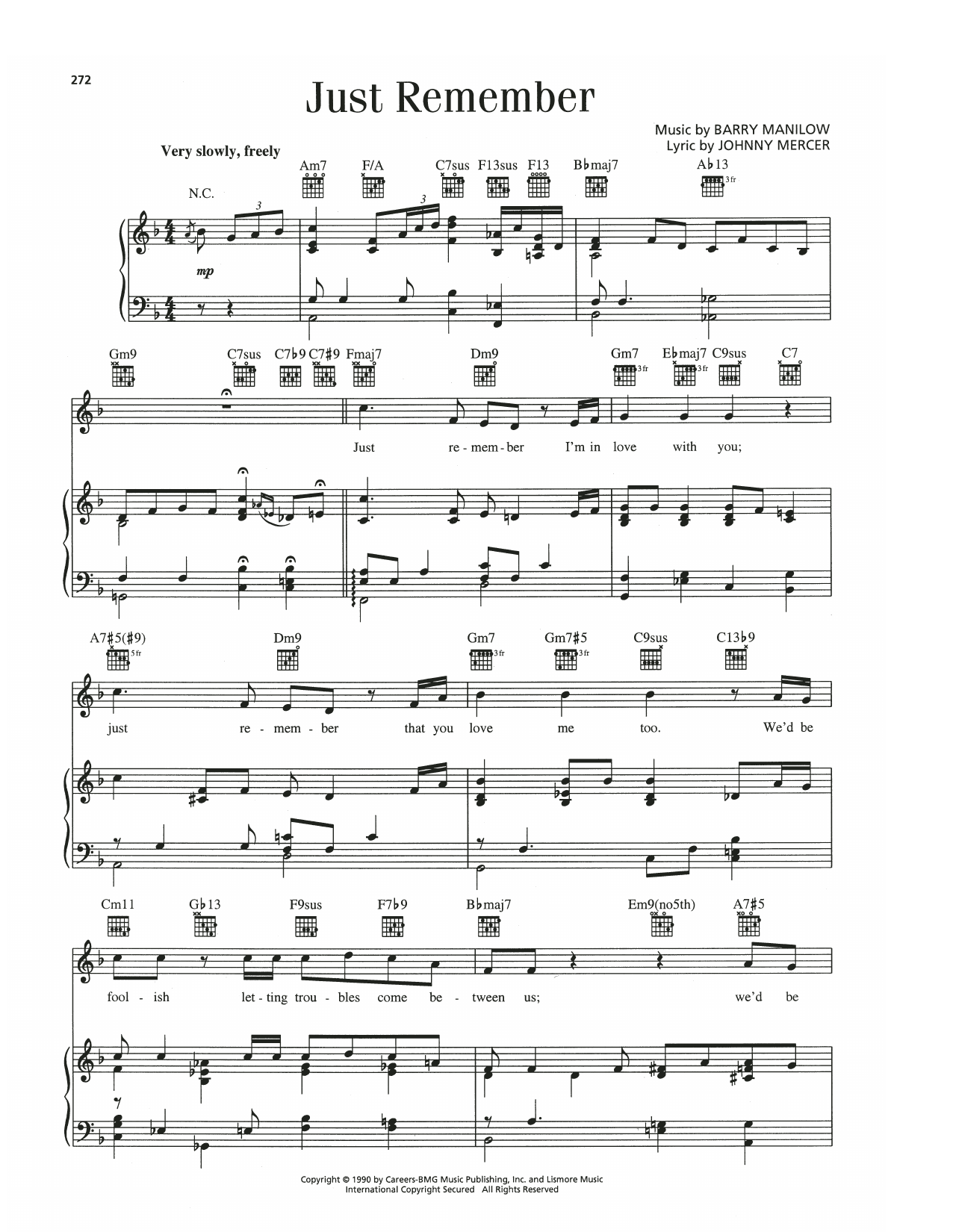 Barry Manilow Just Remember sheet music notes and chords. Download Printable PDF.