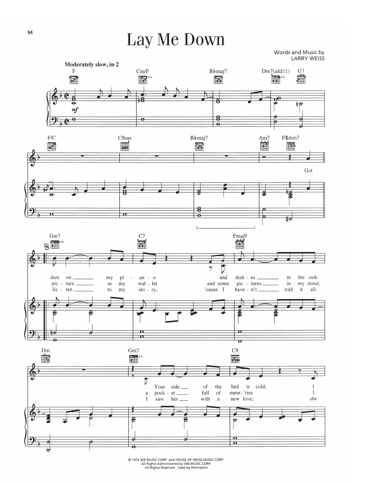 Barry Manilow Lay Me Down sheet music notes and chords. Download Printable PDF.