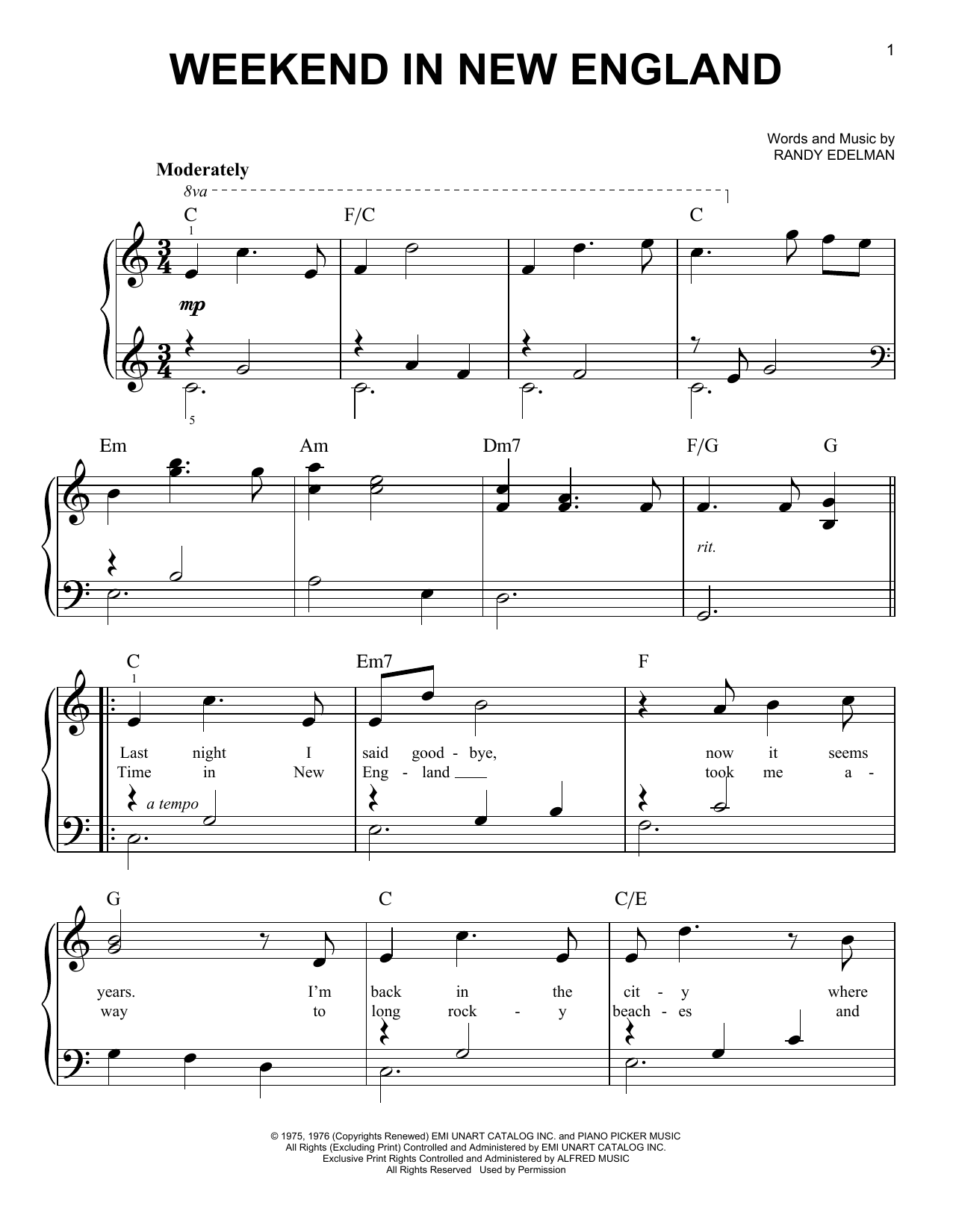 Barry Manilow Weekend In New England Sheet Music Pdf Notes