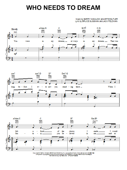 Barry Manilow Who Needs To Dream sheet music notes and chords. Download Printable PDF.