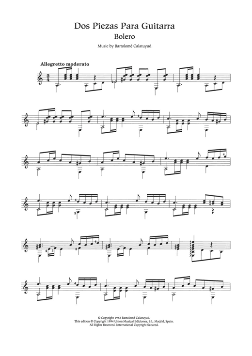Learn to play Bartolome Calatayud Dos Piezas Paraguitarra (Bolero & El Majo) sheet music for Solo Guitar in minutes. Bartolome Calatayud Dos Piezas Paraguitarra (Bolero & El Majo) sheet music notes and chords