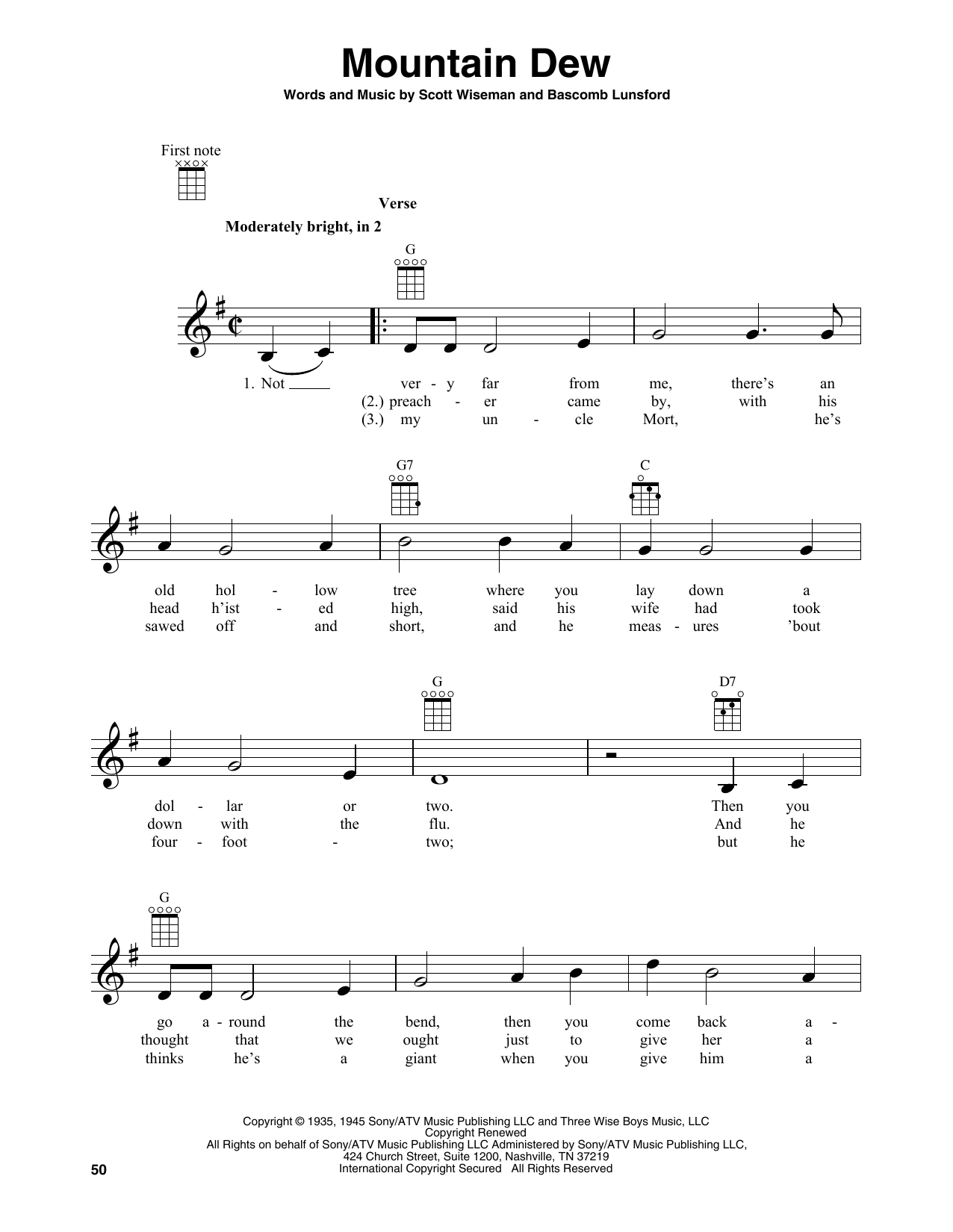 Bascom Lunsford Mountain Dew sheet music notes and chords. Download Printable PDF.