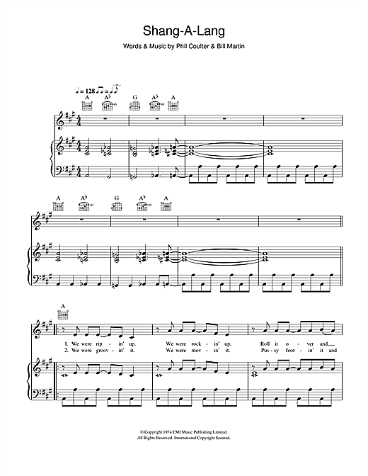 Bay City Rollers Shang A Lang Sheet Music Pdf Notes Chords Pop Score Piano Vocal Guitar Right Hand Melody Download Printable Sku