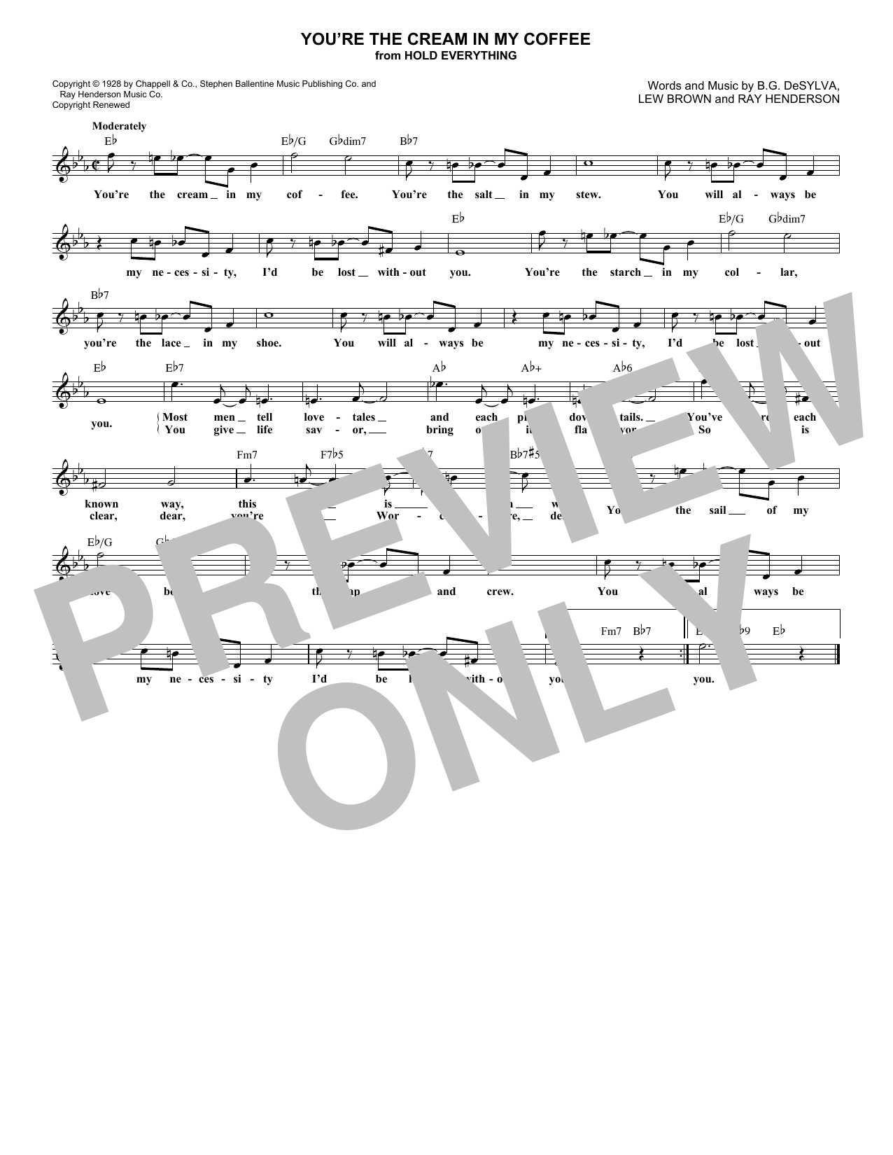 Bg Desylva Youre The Cream In My Coffee Sheet Music And Chords Printable Real Book Melody 