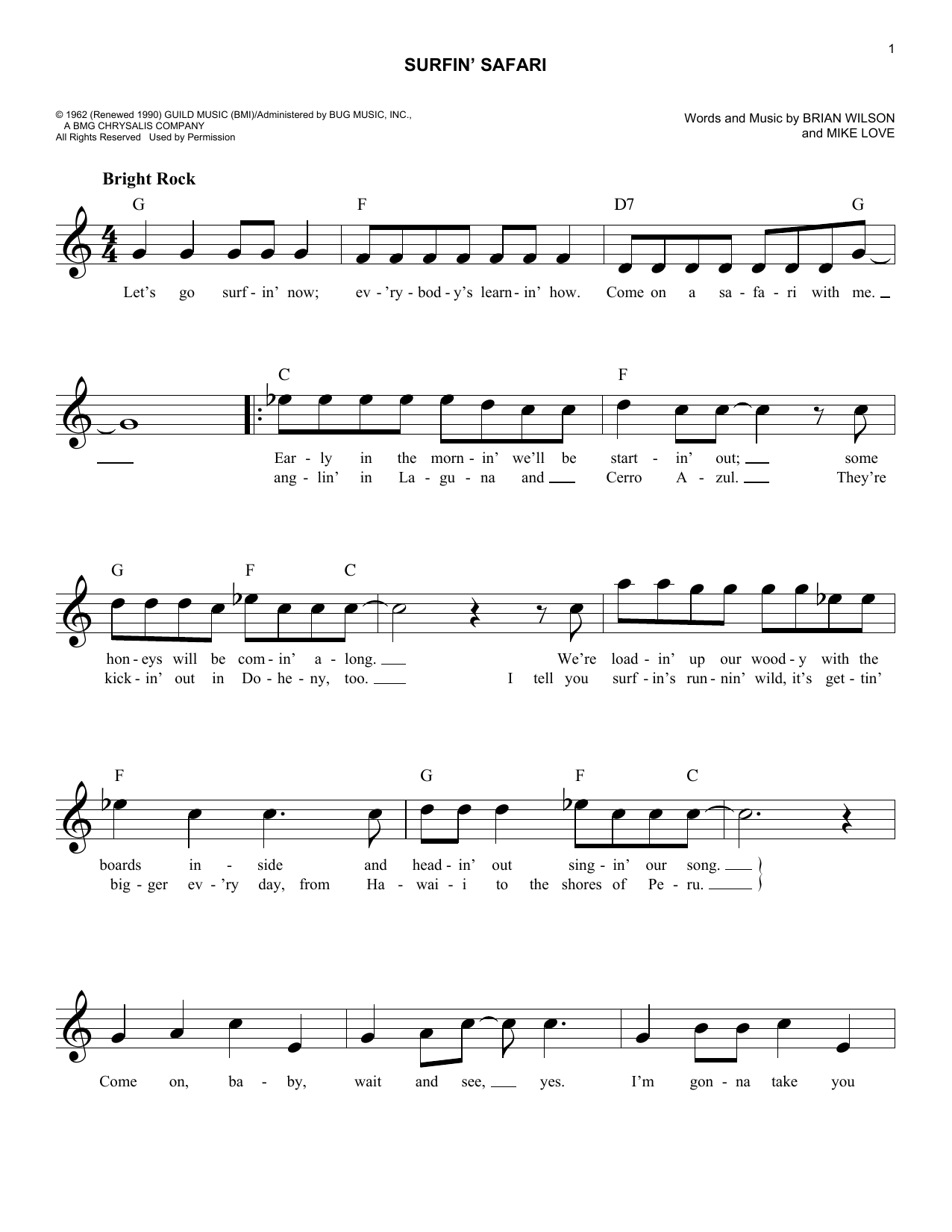 Beach Boys Surfin' Safari sheet music notes and chords. Download Printable PDF.