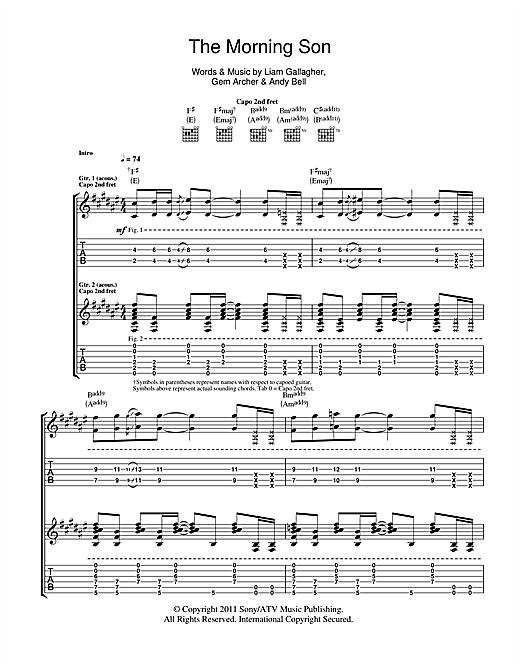 Learn to play Beady Eye The Morning Son sheet music for Guitar Tab in minutes. Price: 7.8900$ Beady Eye The Morning Son sheet music notes and chords arranged for Guitar Tab