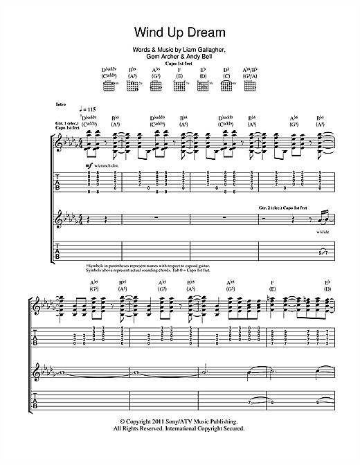 Beady Eye Wind Up Dream sheet music notes and chords. Download Printable PDF.