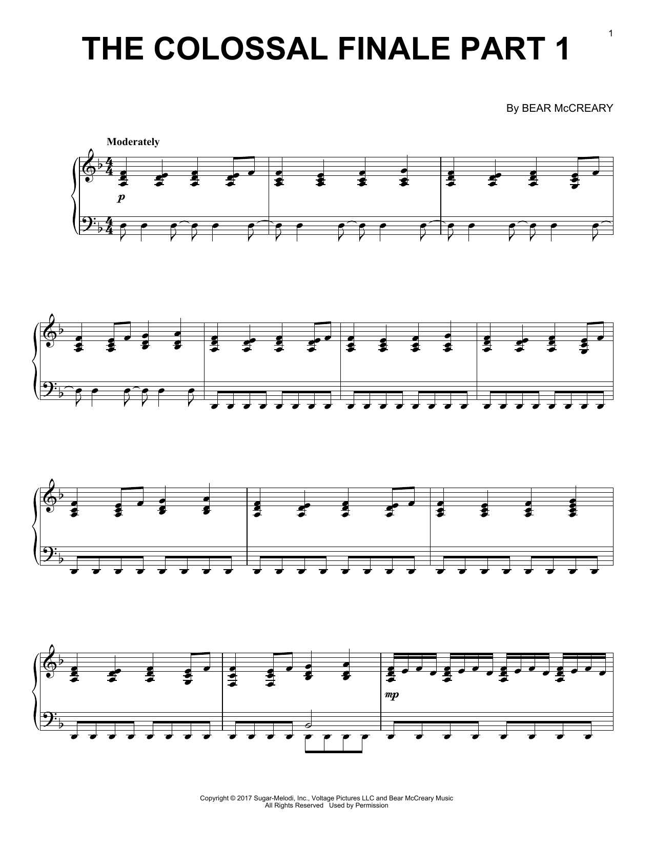 Bear McCreary Colossal (Finale) sheet music notes and chords. Download Printable PDF.