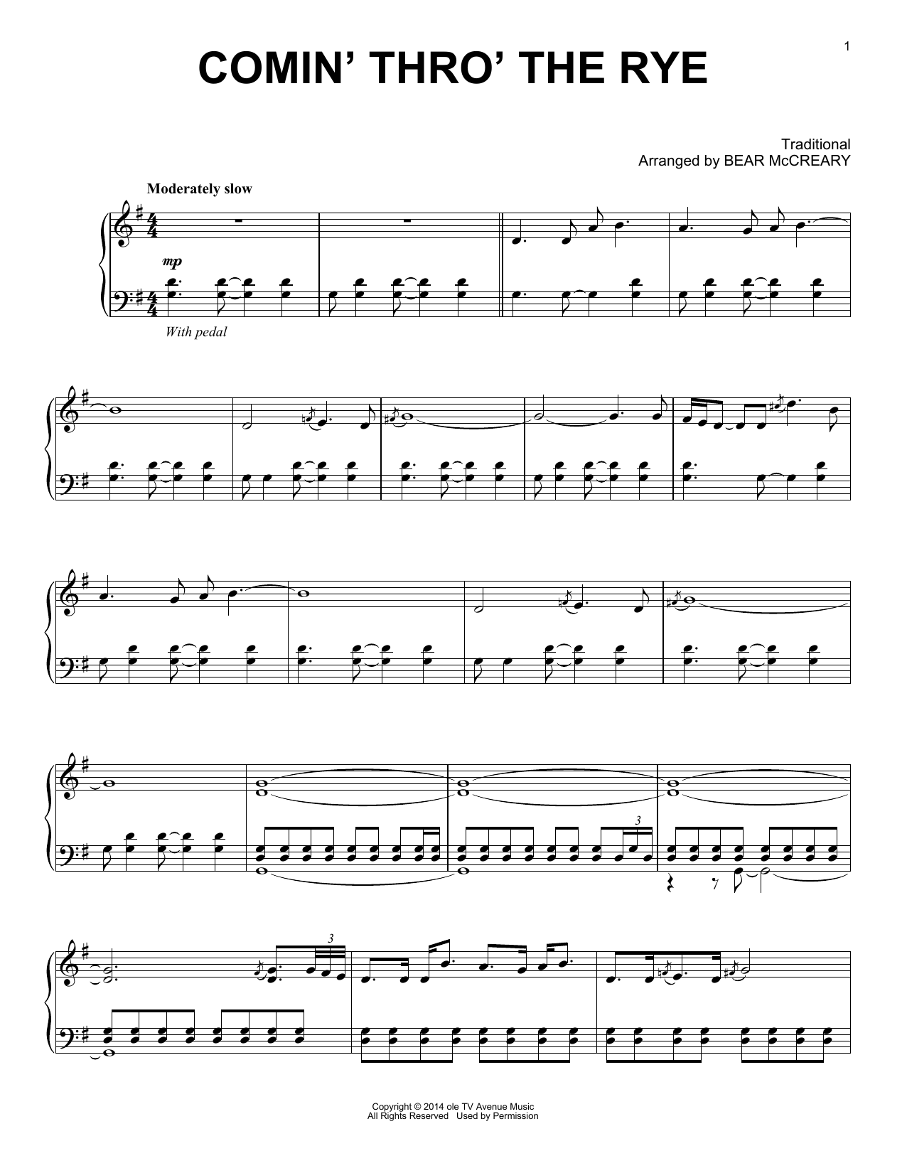 Bear McCreary Thro' Rye (from Outlander)" Sheet Music PDF Notes, | Film/TV Piano Solo Download Printable. SKU: 418725