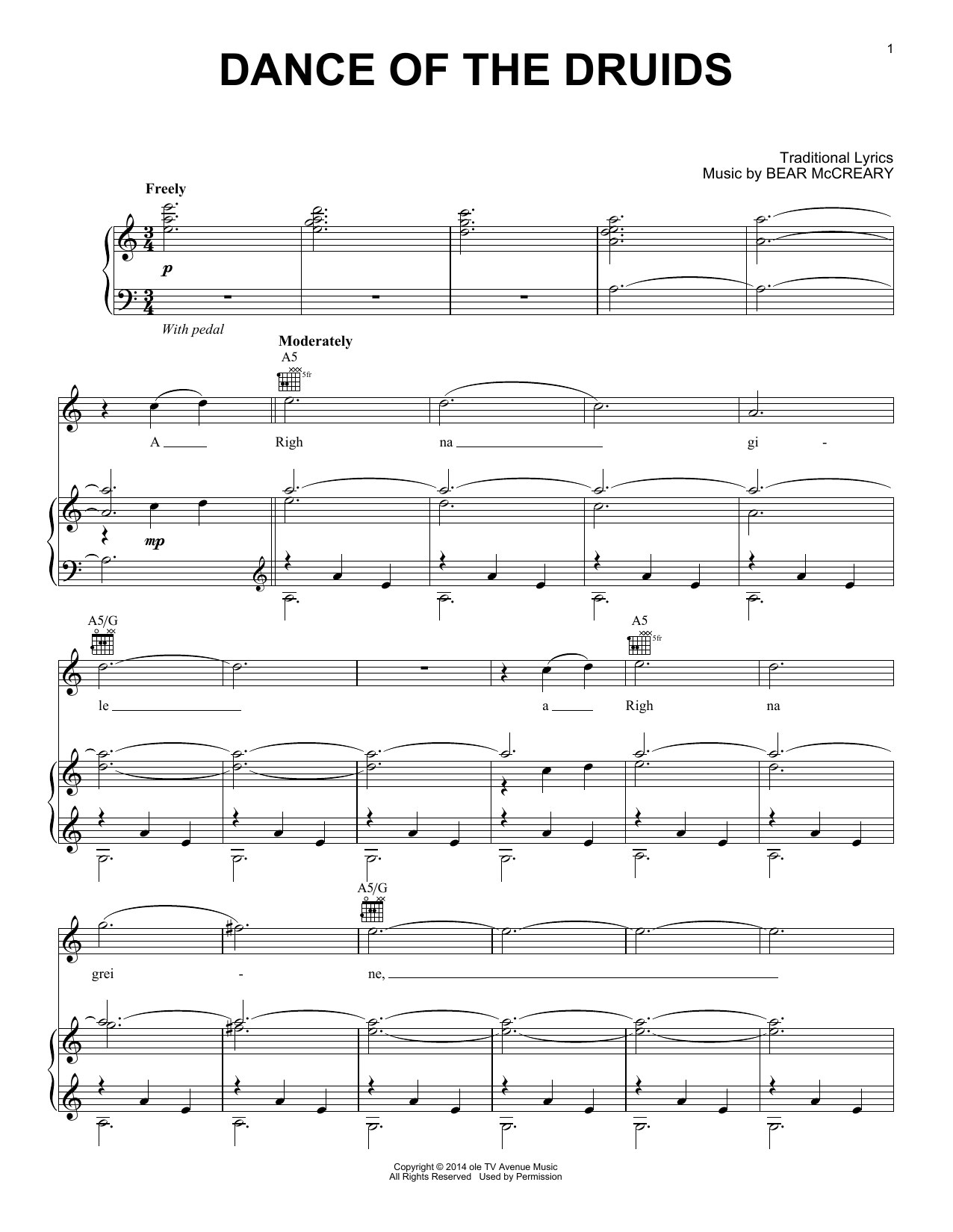 Bear McCreary "Dance Of The Druids (from Outlander)" Sheet Music PDF Notes, Chords | Film/TV Score Piano Solo Download Printable. 418721