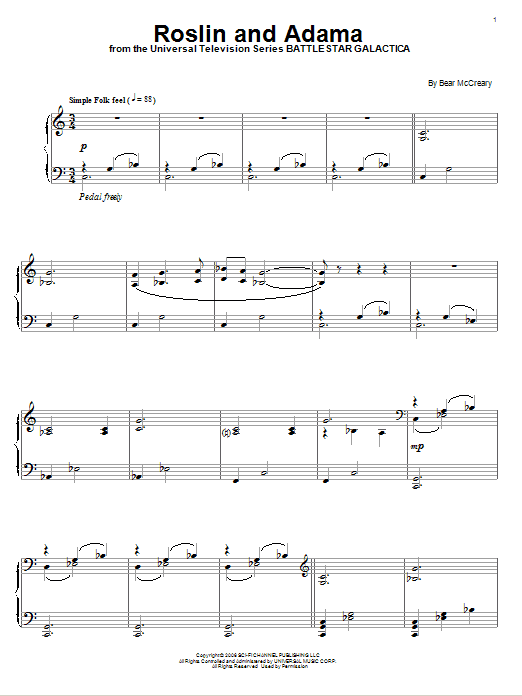 Learn to play Bear McCreary Roslin And Adama sheet music for Piano Solo in minutes. Bear McCreary Roslin And Adama sheet music notes and chords. Download Printable PDF.