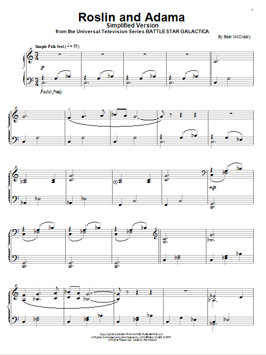 Learn to play Bear McCreary Roslin And Adama (Simplified Version) sheet music for Piano Solo in minutes. Bear McCreary Roslin And Adama (Simplified Version) sheet music notes and chords. Download Printable PDF.