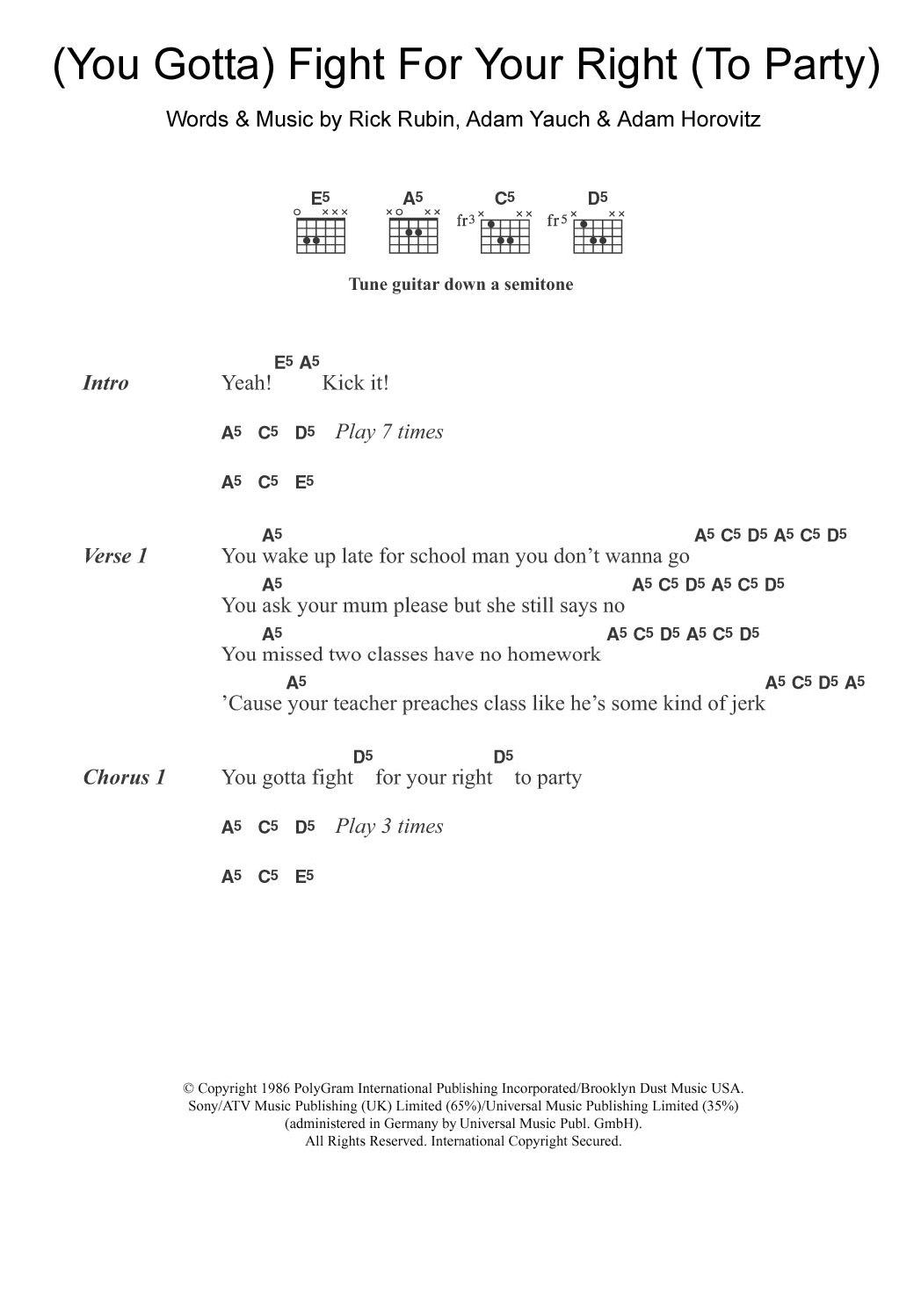 Beastie boys you gotta fight for your right to party sheet music