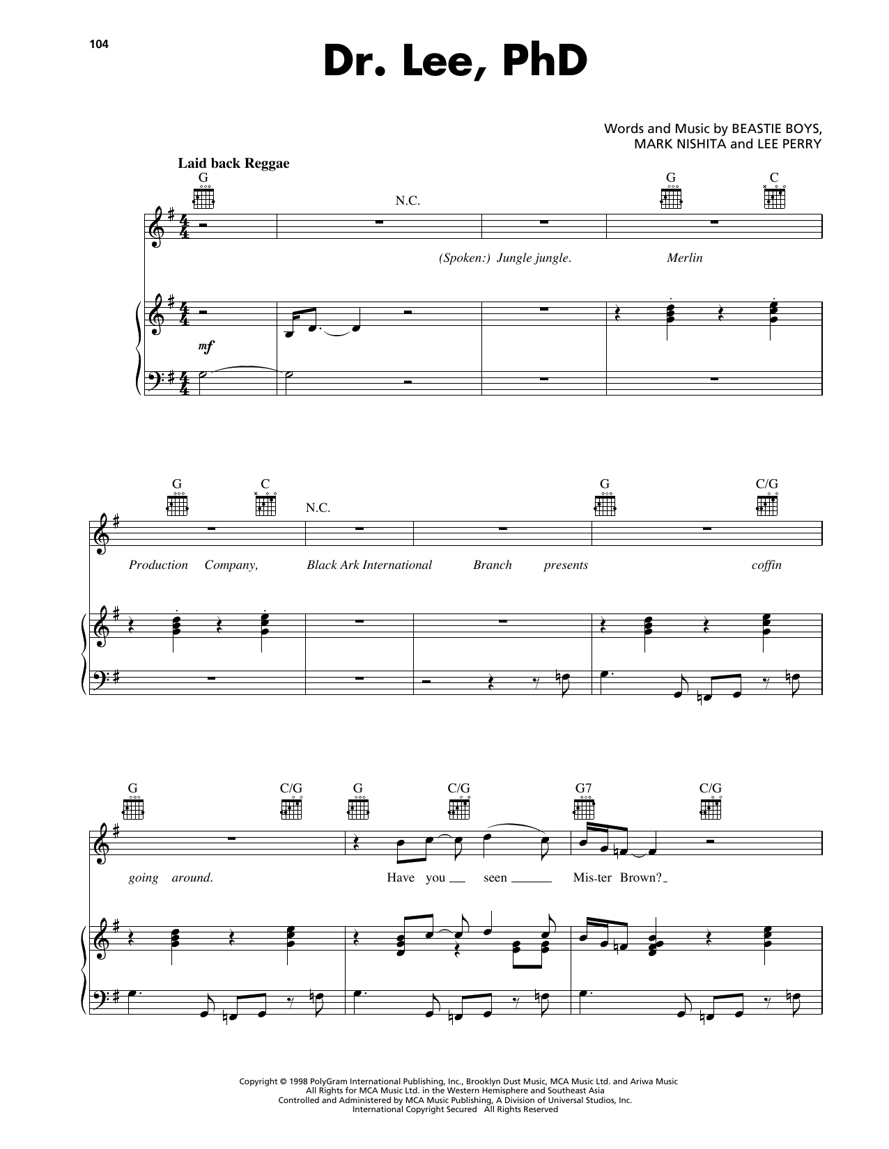 Beastie Boys Dr. Lee, PhD sheet music notes and chords. Download Printable PDF.