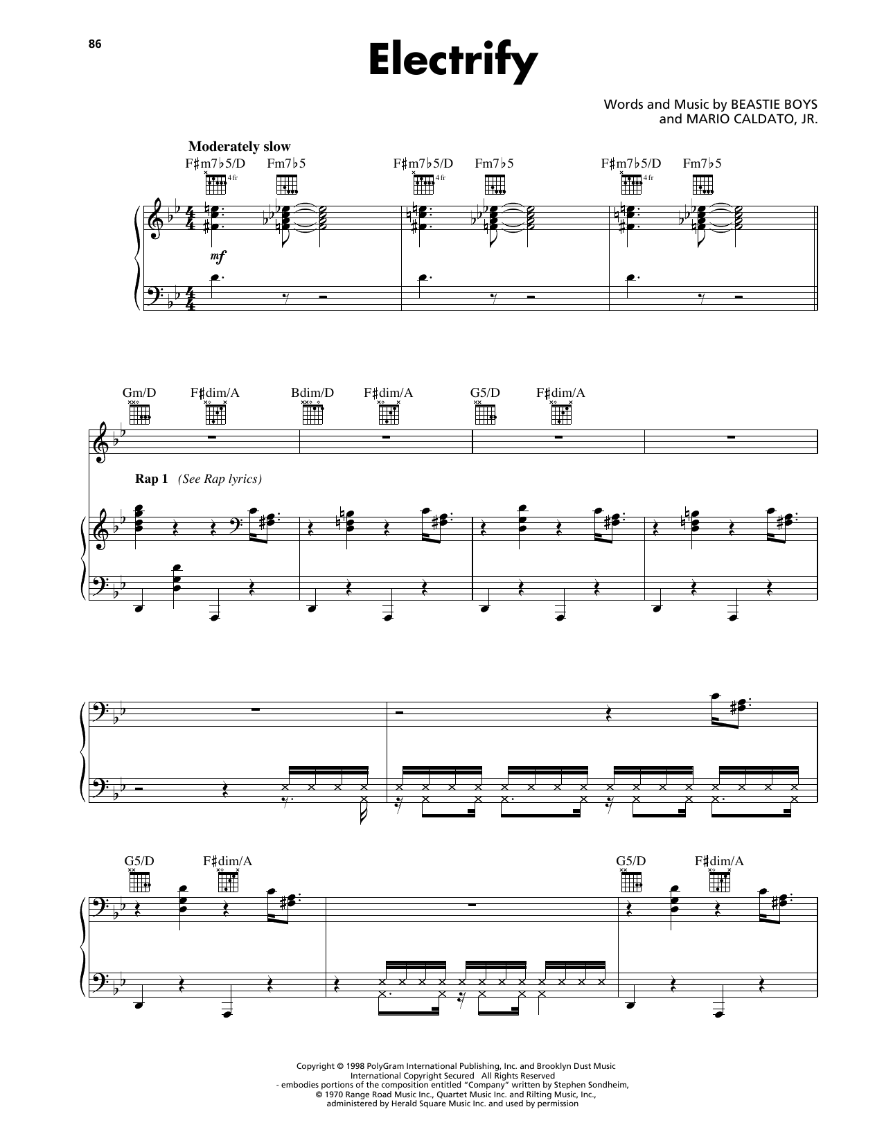 Beastie Boys Electrify sheet music notes and chords. Download Printable PDF.