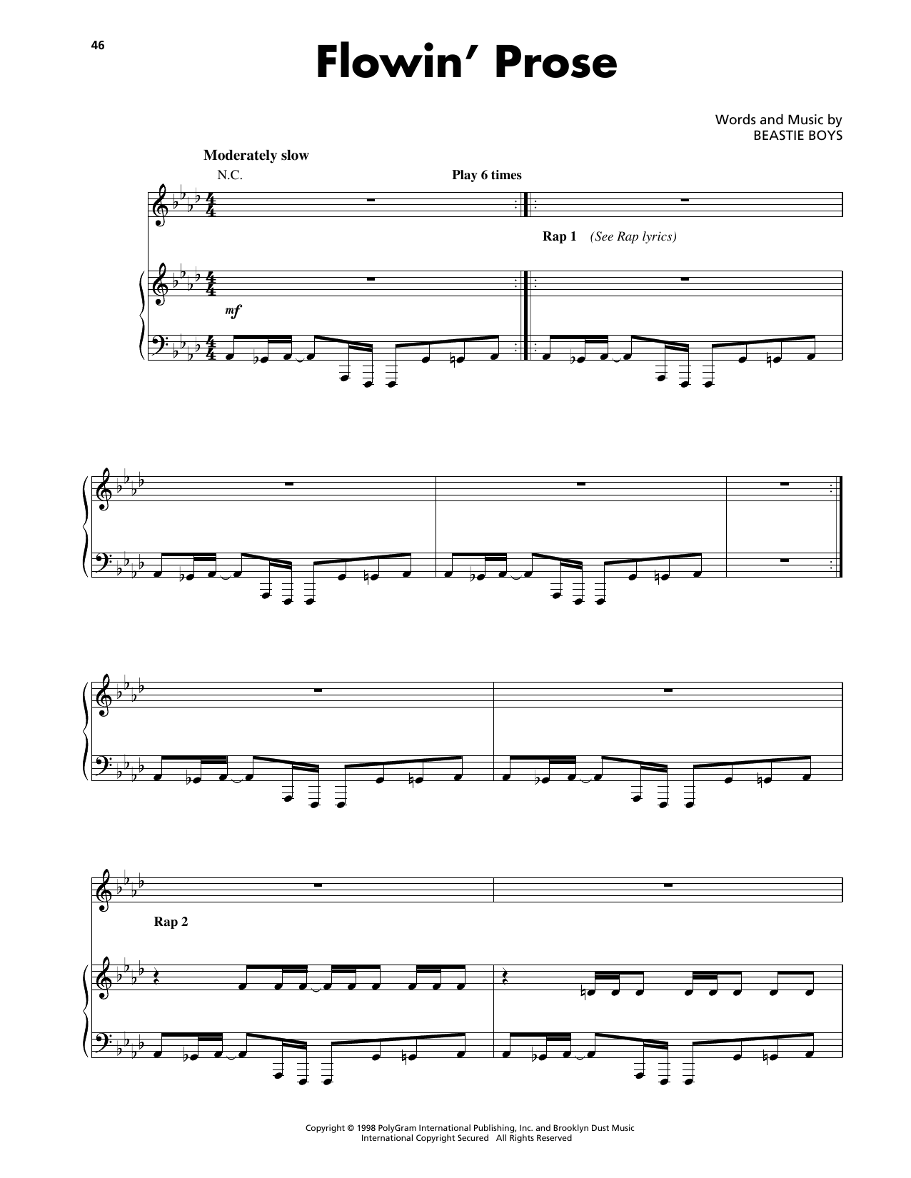 Beastie Boys Flowin' Prose sheet music notes and chords. Download Printable PDF.